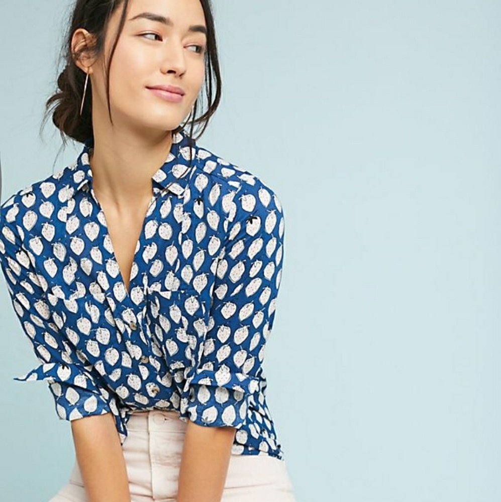 Strawberry print blouse from Anthropologie. 4